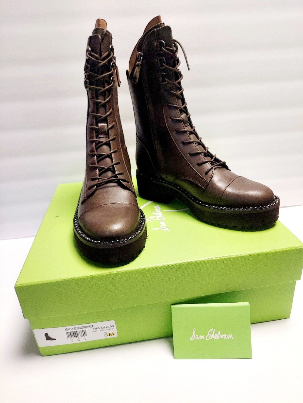 Sam Edelman Womens Lenley Leather Embellished Combat Lace-up Boots Size 6 Alpine